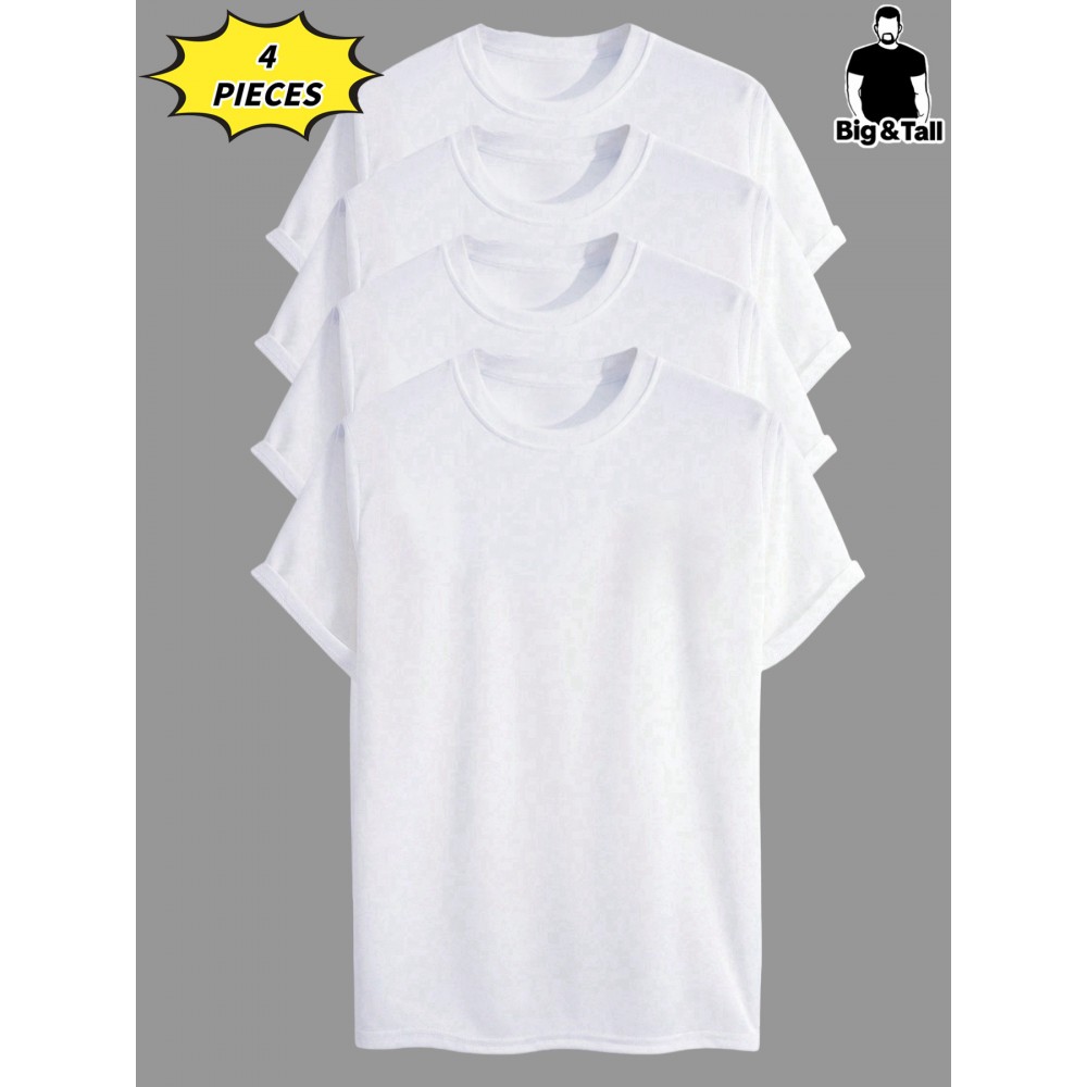 4pcs Men'S Plus Size Casual T-Shirts - Soft Polyester-Spandex Blend, Breathable & Comfortable, Solid Color Short Sleeve Round Neck Tees for Casual Attire, Back-to-School Essentials, 95% Polyester 5% Spandex, Regular Fit, Versatile Clothing, Minimalist Design, Stretchy Fabric, Everyday Essentials, Simple Style, Durable Construction, Basic Tee, College Students, PLUS SIZE, Soft Tee, Casual Shirt, Minimalist Clothing, Durable Fiber, Sporty Tee, Oversized Tee, Active Lifestyle, Versatile