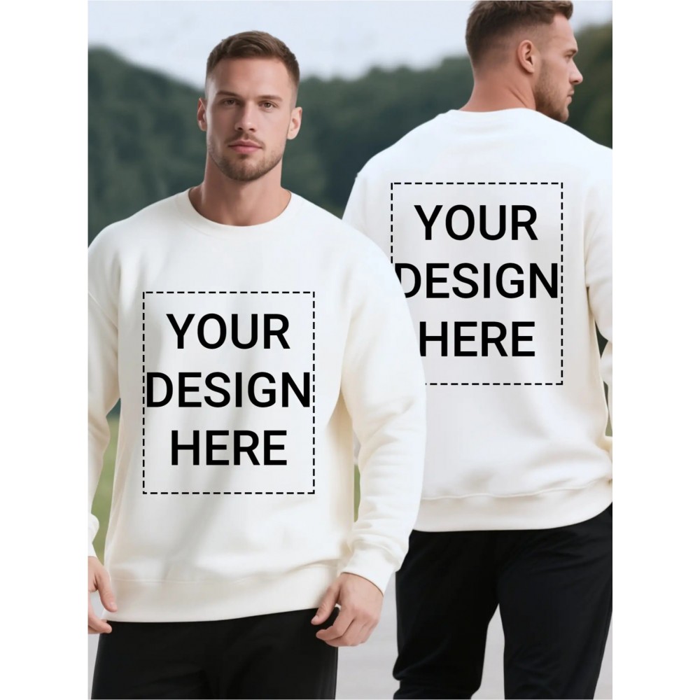 Men'S Custom Photo/Text Printed Fleece Hoodie - Personalized Photo/Text, Breathable Fleece Sweater, Large Size Vintage Style Crew Neck Long Sleeve, Loose Fit for Christmas Gifts, Team Uniforms & Casual Wear, Custom Photo/Text Printing