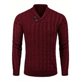 Men'S Shawl Collar Pullover Sweater Slim Fit Casual Button Cable Knit Sweaters, Plus Size