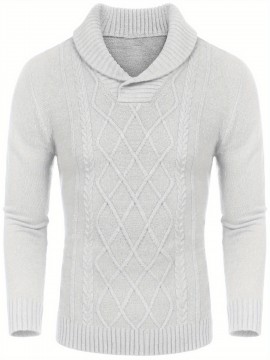 Men'S Shawl Collar Sweaters V-Neck Relaxed Fit Cable Pullovers, Plus Size