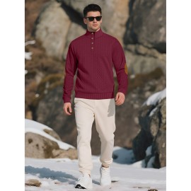 Men'S Jacquard Knit Sweatshirt for Autumn And Winter, Casual Outdoor Long Sleeve Pullover with Stand Collar, Plus Size