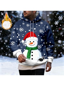 Fleece-Lined Winter Holiday Hooded Sweatshirt - Warm Cozy Pullover Hoodie with Soft, Casual Round Neck Sweater for Christmas, New Year's & Outdoor Activities, Machine Washable (Regular Fit), PLUS SIZE