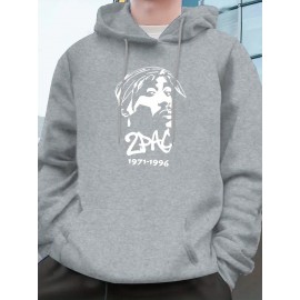 Men'S Tupac Graphic Hooded Sweatshirt - 1996 Iconic Album Design, Loose Fit Casual Sports Pullover with Round Neck, Long Sleeve Letter Print Hoodie for Outdoor & Casual Attire (Green, 1996-Tribute), Plus Size