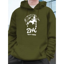 Men'S Tupac Graphic Hooded Sweatshirt - 1996 Iconic Album Design, Loose Fit Casual Sports Pullover with Round Neck, Long Sleeve Letter Print Hoodie for Outdoor & Casual Attire (Green, 1996-Tribute), Plus Size