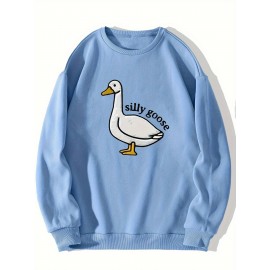 Men'S Loose Fit Sweatshirt - White Pullover with Minimalist Graphic, Soft Polyester Long Sleeve Shirt for Everyday & Formal Wear, Machine Washable Winter Sweater for Men, Sweater, Casual Wear, Korean Fashion, Durable Construction, Printed Top, Streetwear Lovers, PLUS SIZE