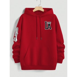 Men's Casual Hooded Sweater with Logo & 1985 Print - Oversized Brown Hoodie, Loose Fit Long Sleeve Pullover, Vintage Lettering, Machine Washable for Spring/Fall Layering (No Transparency), PLUS SIZE