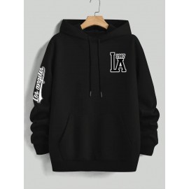 Men's Casual Hooded Sweater with Logo & 1985 Print - Oversized Brown Hoodie, Loose Fit Long Sleeve Pullover, Vintage Lettering, Machine Washable for Spring/Fall Layering (No Transparency), PLUS SIZE