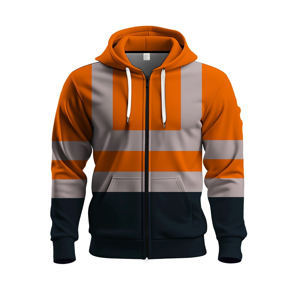 Men's Neon Green/Orange/Gray Full-Zip Hooded Jacket - Heavy-Duty Zipper Closure, Loose-Fit Casual Coat for Gym, Hiking & Urban Streetwear - Machine Washable Spring/Fall Outerwear with Hood (Neck Collar) - -First Color Block Design, PLUS SIZE