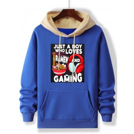 Men's Anime & Ramen Gaming Hoodie - Oversized Casual Pullover Sweatshirt with Text & Manga Characters, -Themed Print (Ramen, Sushi, Miso), Machine Washable Gamer Apparel, PLUS SIZE