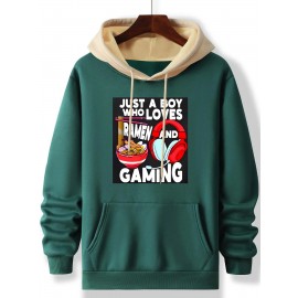Men's Anime & Ramen Gaming Hoodie - Oversized Casual Pullover Sweatshirt with Text & Manga Characters, -Themed Print (Ramen, Sushi, Miso), Machine Washable Gamer Apparel, PLUS SIZE