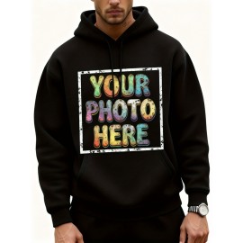 Customizable Men'S Hoodie - Personalized Front & Back Printing with Your Photo/Text/Logo - Soft Pullover Sweatshirt, Loose Fit Hooded Sweatshirt with Pockets, Durable Fabric for Corporate Branding, Birthday Gifts & Streetwear - Custom Graphic Design