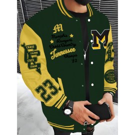 Men'S Plus Size Baseball Jacket | Los Angeles Style, Letter and Number 23 Print, Wrinkle Resistant, Casual Sports, Perfect for Parties, Autumn and Winter