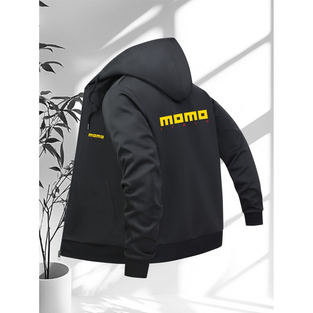 Men'S Plus Size Casual Hooded Jacket - Black with Orange 