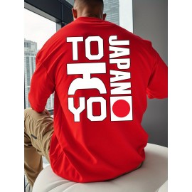 0302 XH JAPAN TOKYO Men's Casual Short Sleeve T-Shirt - Oversized Relaxed Fit, Bold TOKYO Graphic Print with Japanese Flag Design, Lightweight Summer Round Neck Top for Casual Attire, Comfortable Fabric, PLUS SIZE