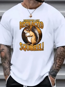 Men's Trendy Comfy T-Shirt - Cartoon Squirrel Print, Plus Size, Stretchy, Soft, Breathable for Summer Casual Wear